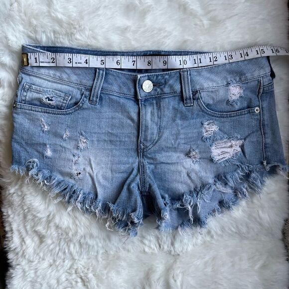 EXPRESS FRAYED RAW HEM CUT OFF DISTRESSED DENIM JEAN SHORTS SIZE 6 - Picture 6 of 8